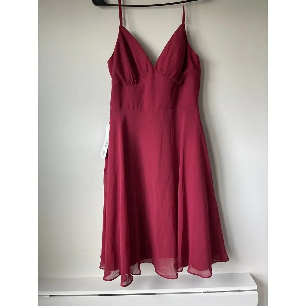 AZAZIE EMMY Flowy Pleated Chiffon Dress Women Size A6 Burgundy Midi $80 NWT​​​ - Picture 6 of 10